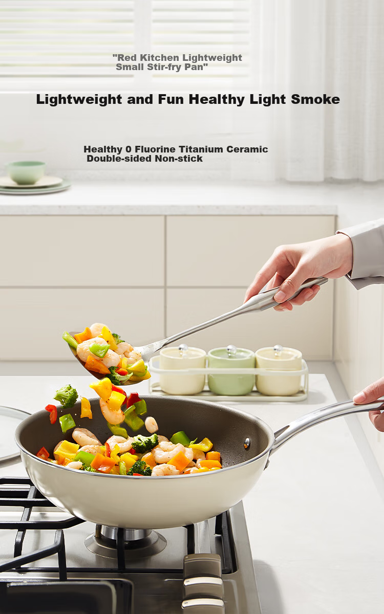 REDCHEF Titanium Ceramic Non-Stick Flat-Bottom Stir-Fry Pan, Frying Pan, Compatible with Gas And Induction Cooktops, Smokeless, 30cm 1