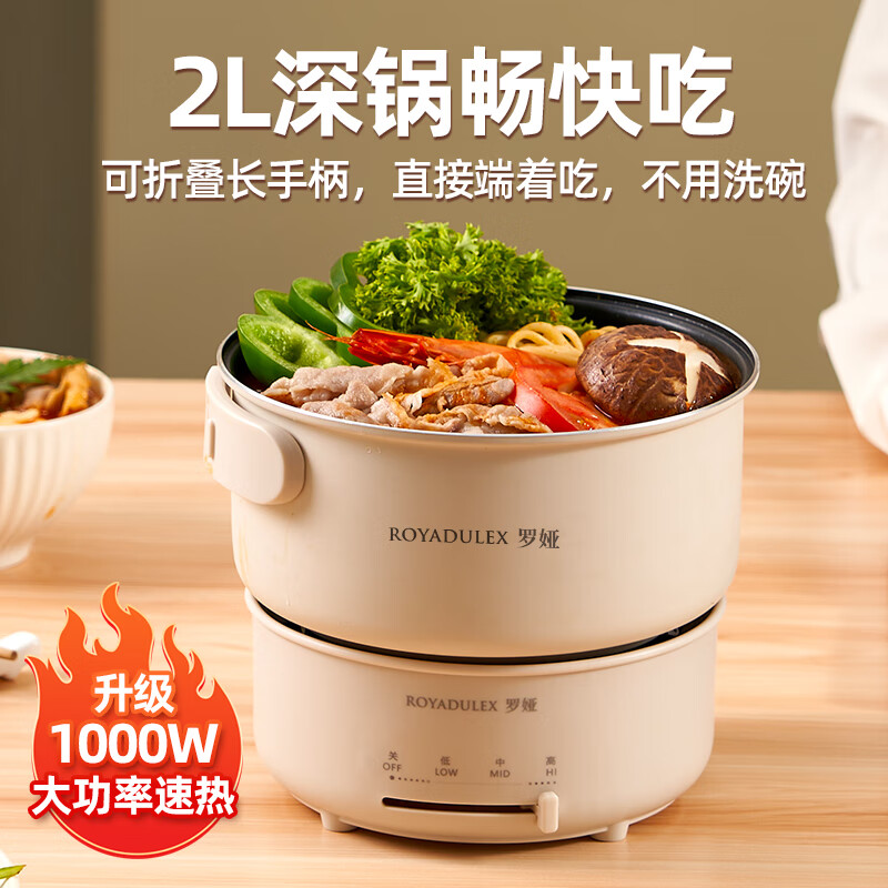 ROYALTY LINE 1000W Складная портативная электрическая кастрюля, 2л, дорожная, для командировок, на 1-2 человека, съемная, многофункциональная