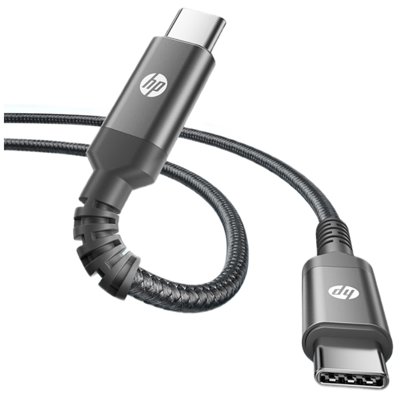HP Dual-Head Type-C Braided Data Cable PD2.0 240W Fast Charging Adaptive Dual E-Marker Chip Car Carplay Compatible with Phones, Tablets And Computers 1.5 Meters