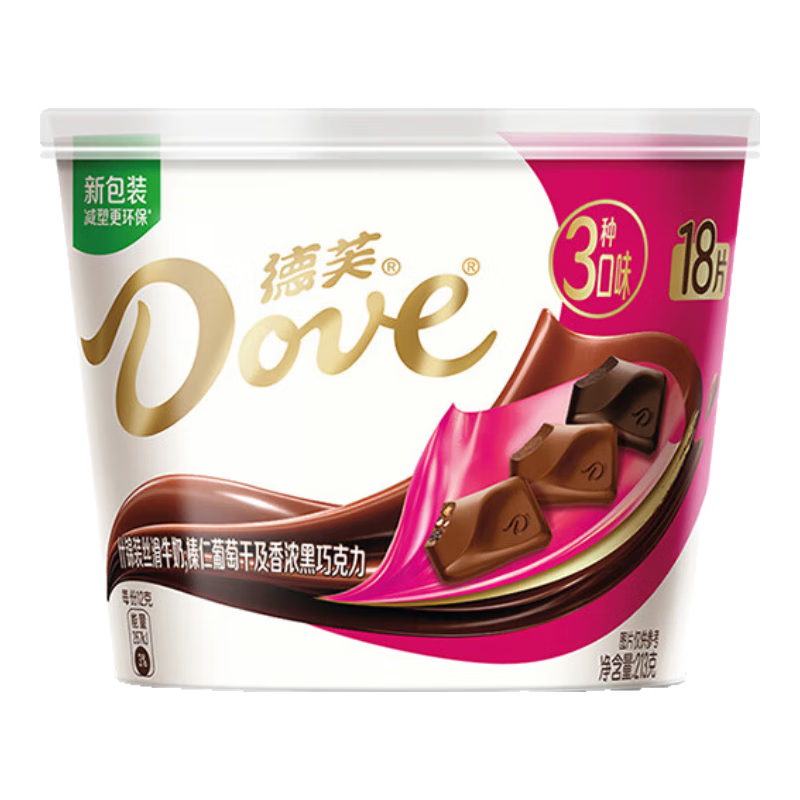 德芙全家桶 什锦三种口味巧克力 18粒碗装213g 休闲零食 生日礼物 