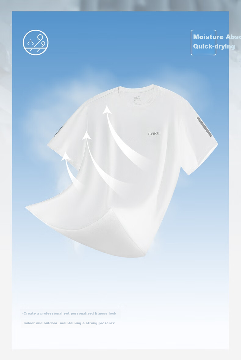 ERKE Short-Sleeve T-Shirt for Men, Autumn New Arrival, Moisture-Wicking And Quick-Drying Sports Tee, Round Neck Undershirt, Solid Color Top, Outdoor Running Wear 3