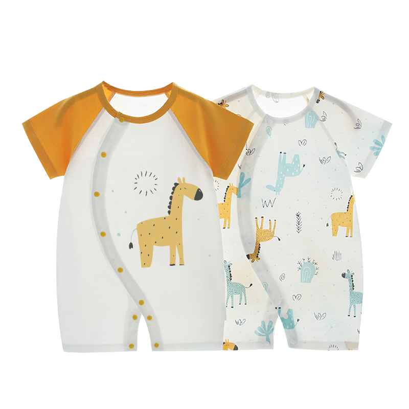Qiaojiaoya Baby Clothes, Newborn Summer Thin Romper, Class A Pure Cotton, Full Moon Infant Crawling Suit, Summer Pajamas