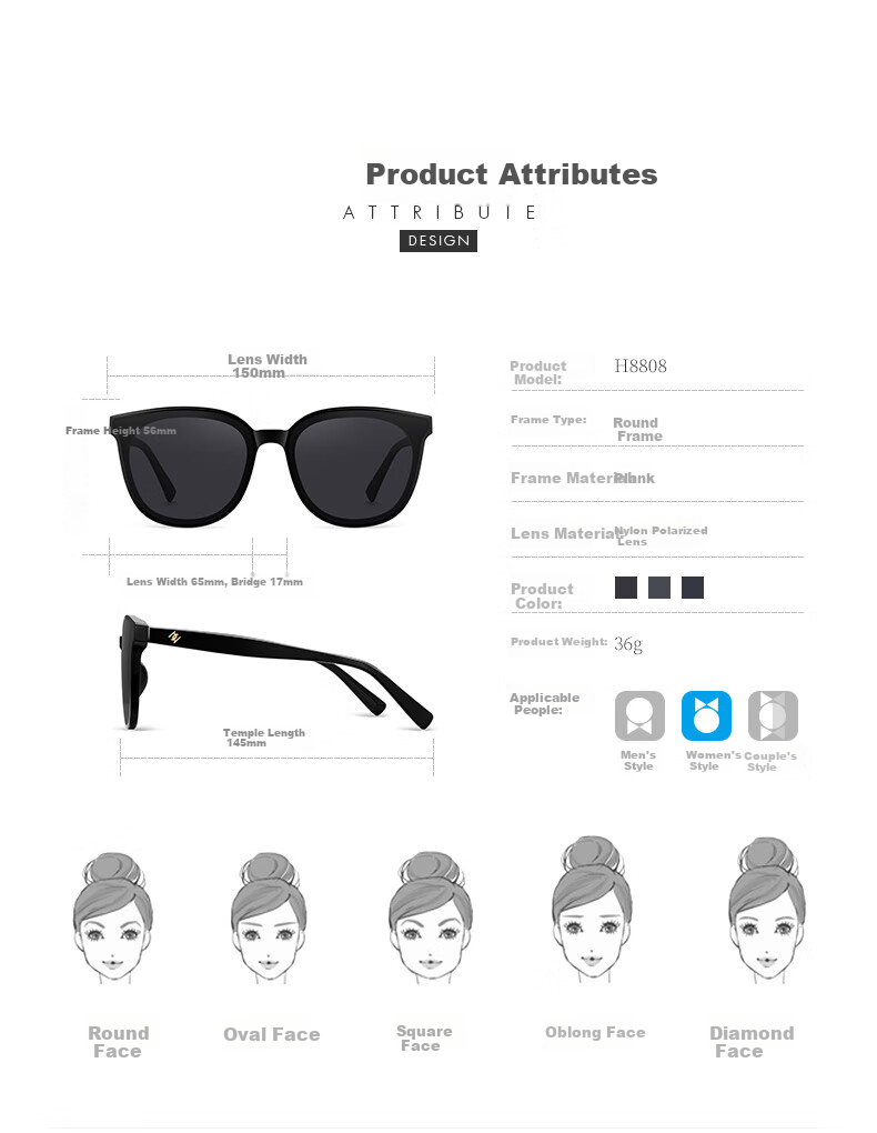 HELEN KELLER Polarized Sunglasses for Women, Retro Cat-Eye Design, High-End Fashion, UV Protection, Driving-Specific Glasses H8808 1