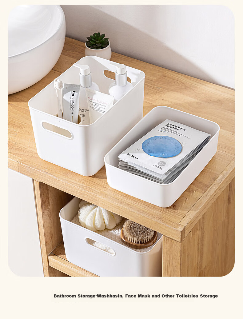 JEKO&JEKO Desktop Storage Box, Kitchen Toy Organizer, Office Wardrobe Storage, Bathroom Organizer Basket, Shallow Large Size without Lid 11