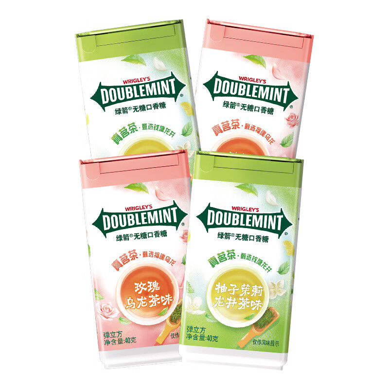 绿箭 无糖口香糖 茶立方40g*4瓶 休闲零食糖果 清新口气接吻糖 木糖醇