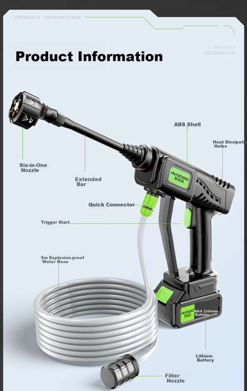 HUIDUODUO Car Wash Pump Water Spray Gun with Hose Rechargeable High-Pressure Garden Cleaning for Ground and Air Conditioner Long Range 29