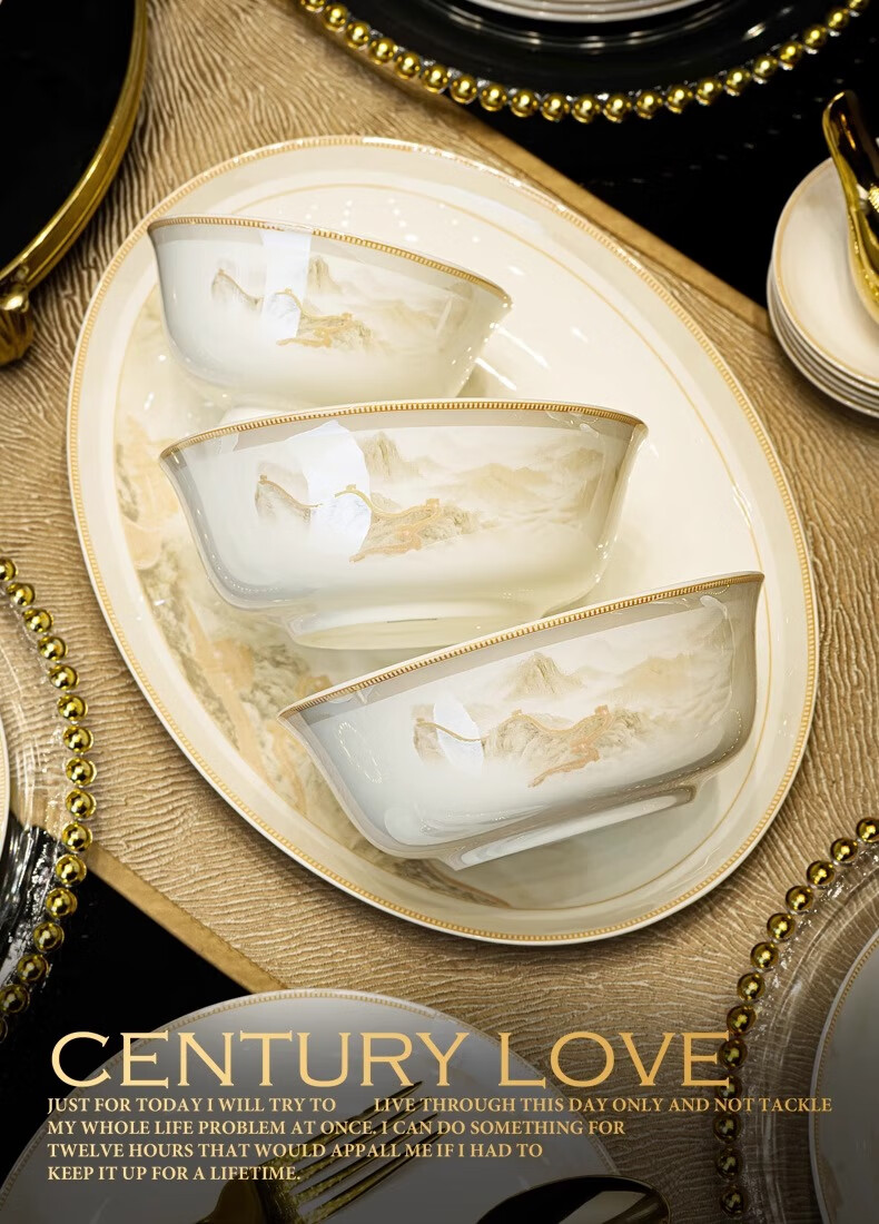 KANGQIN Bowl And Plate Set, Home Use Jingdezhen High-Quality Tableware Set, Chinese Light Luxury Ceramic Bowls And Plates, Housewarming Gift Box Set 2