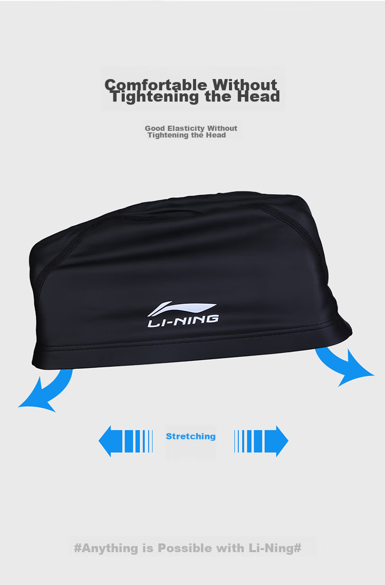 Li-Ning (Lining) Swimming Cap for Men And Women, Comfortable Long Hair PU Coated Swim Cap LSJK858-2 Blue 9