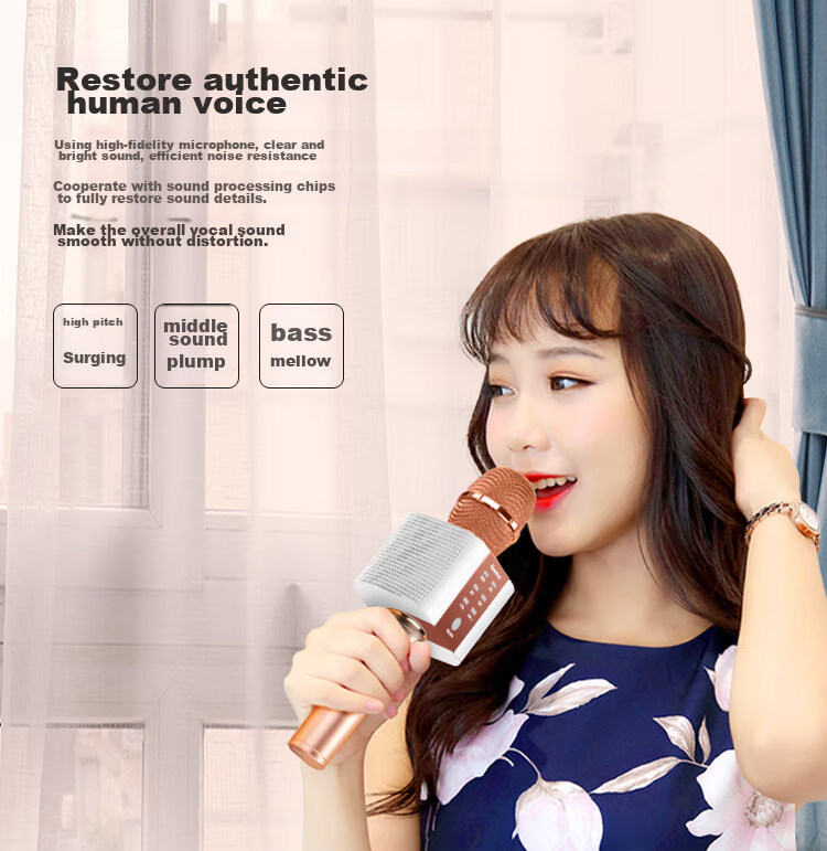 Newmine MC10 Wireless Microphone Karaoke Microphone with Built-In Sound Card, Audio Recording Mic, Little Bee Amplifier, Lectern, Bluetooth Singing Entertainment Device, Rose Gold 8