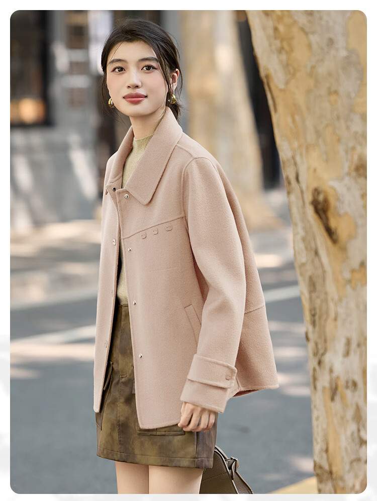 LOUISYAO Minimalist 100% Wool Short Coat 25 Winter New Fashion Slim Double-Sided Woolen Jacket Women Khaki Green M 5