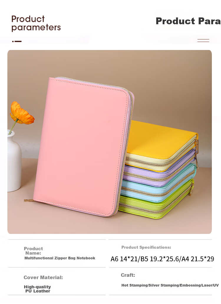 Weimei A5 Business Loose-Leaf Notebook, Multifunctional Zipper Notebook with Detachable Refillable Pages, 25K Simple Meeting Record Book, Work Diary, Customizable 2