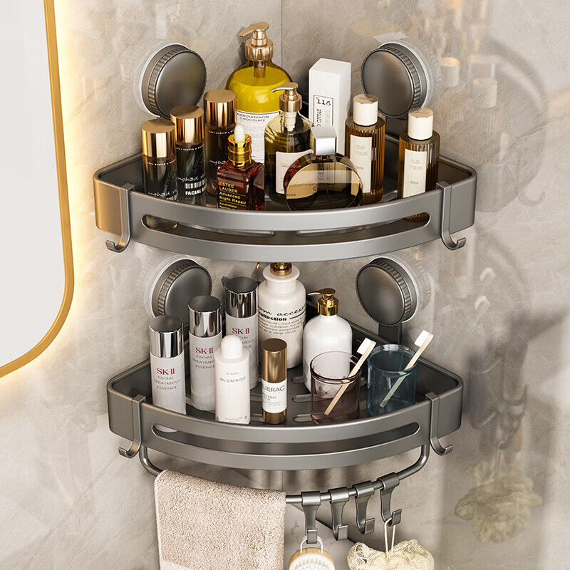 Youqin Suction Cup Bathroom Storage Rack No Drilling Corner Basket Wall-Mounted Shower Gel Organizer Toilet Shelf