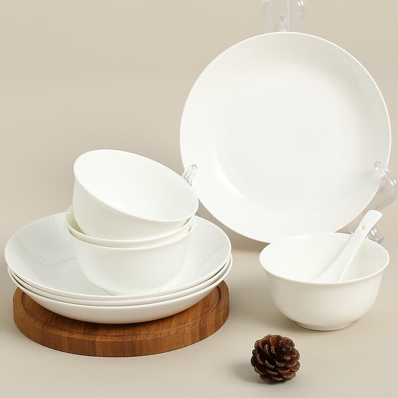 Sky Top Ceramic Bone China Dinnerware Set for Home, Housewarming, 4-Person Pure White 8-Piece Set with Bowls And Plates