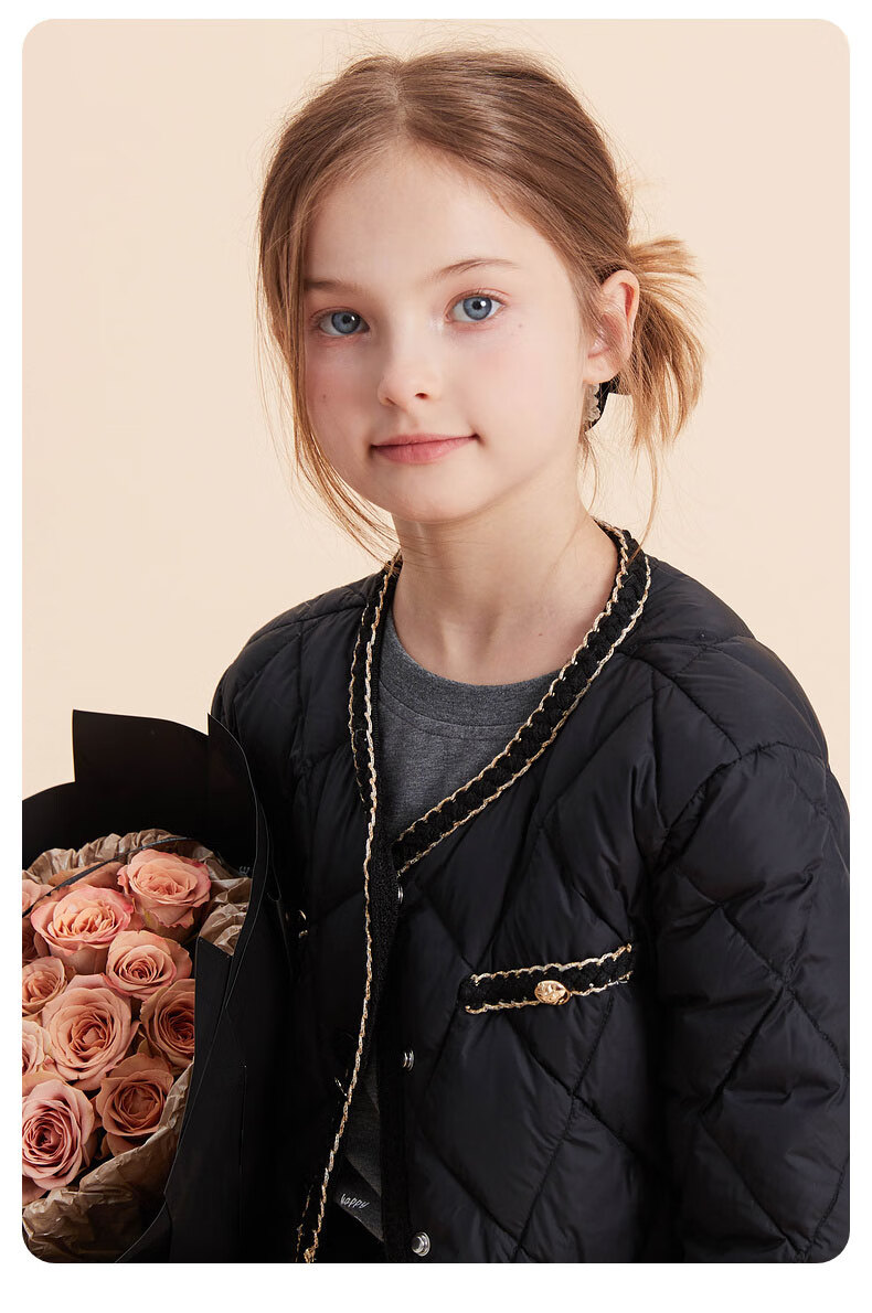 Follow Me Girls Lightweight Down Jacket Winter Fleece Lined Warm Little Girl Short Coat Black 165 6