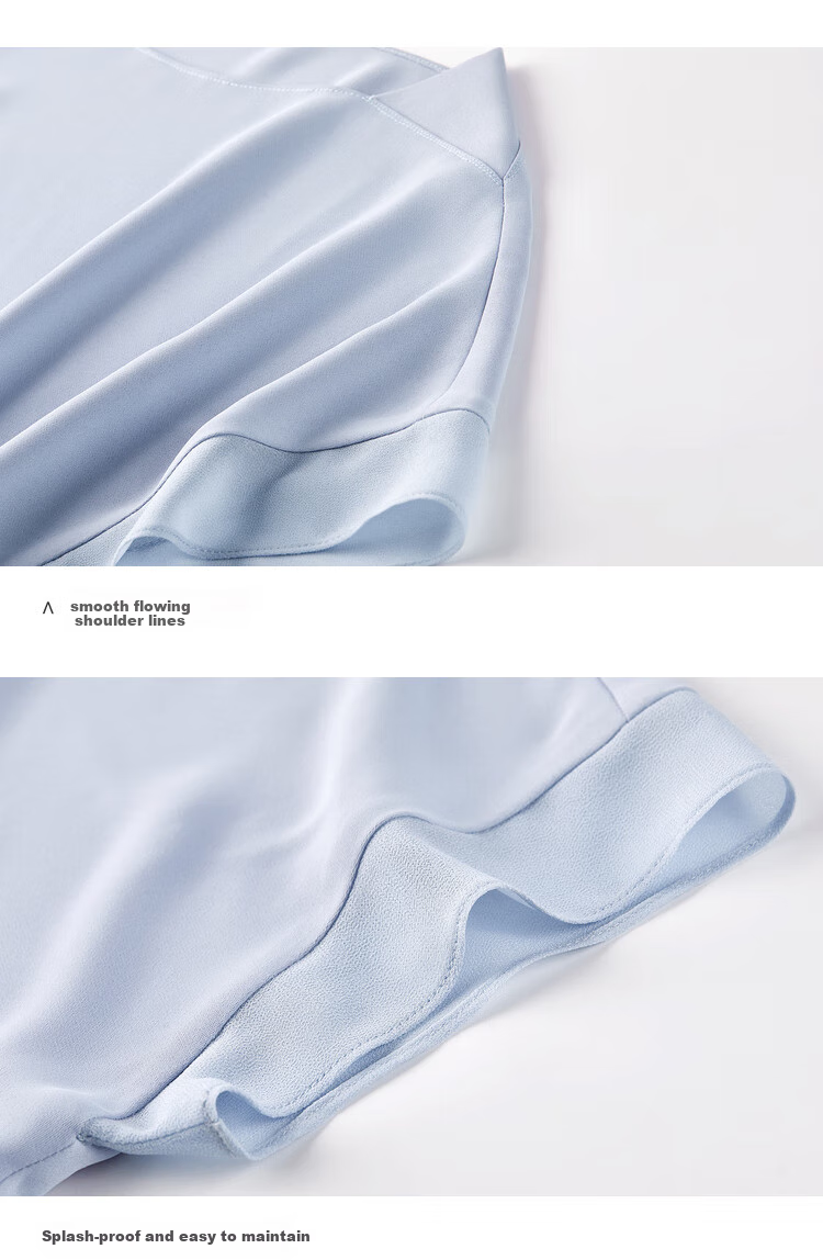 Sentubila Spliced Short-Sleeve Chiffon Blouse for Women, Slimming Tummy-Covering Top, Summer Lightweight Casual T-Shirt, Light Blue, S 50