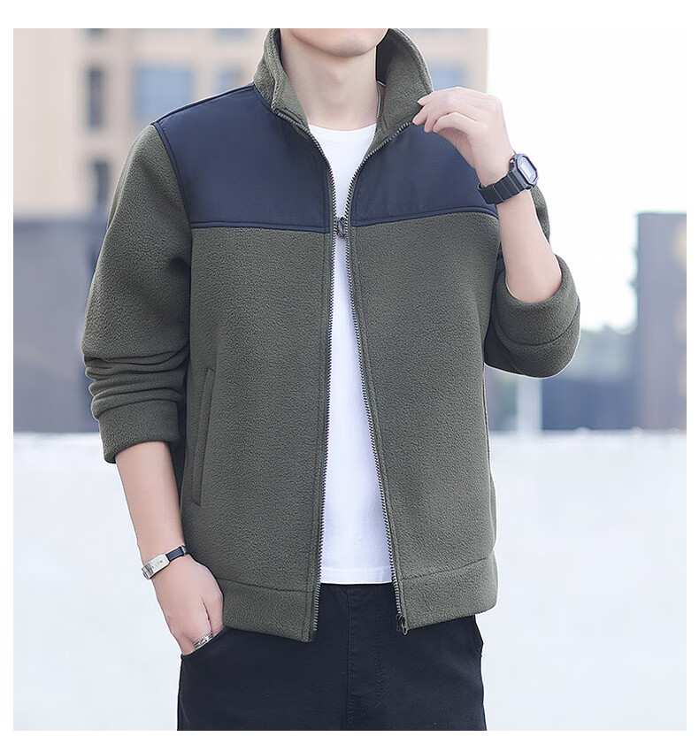TUCANO Men's Stand Collar Fleece Jacket Autumn Winter Outdoor Warm Fleece Liner Green L 7