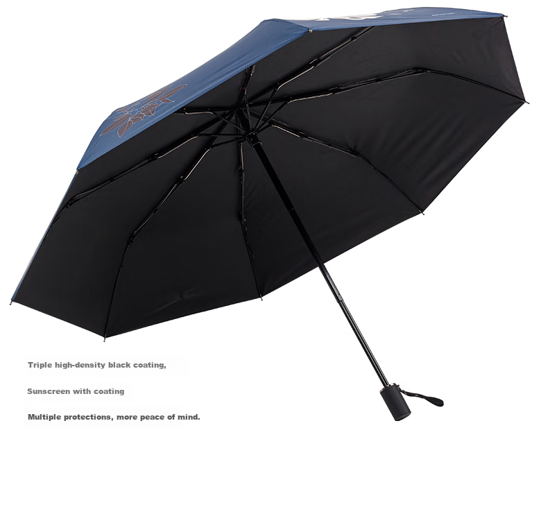 MARJA KURKI Summer Sun Protection Umbrella, Manual Dual-Purpose for Rain Or Shine, Printed Three-Fold Black Gel Parasol, Women's Gift Box Set, Hushanmi 10