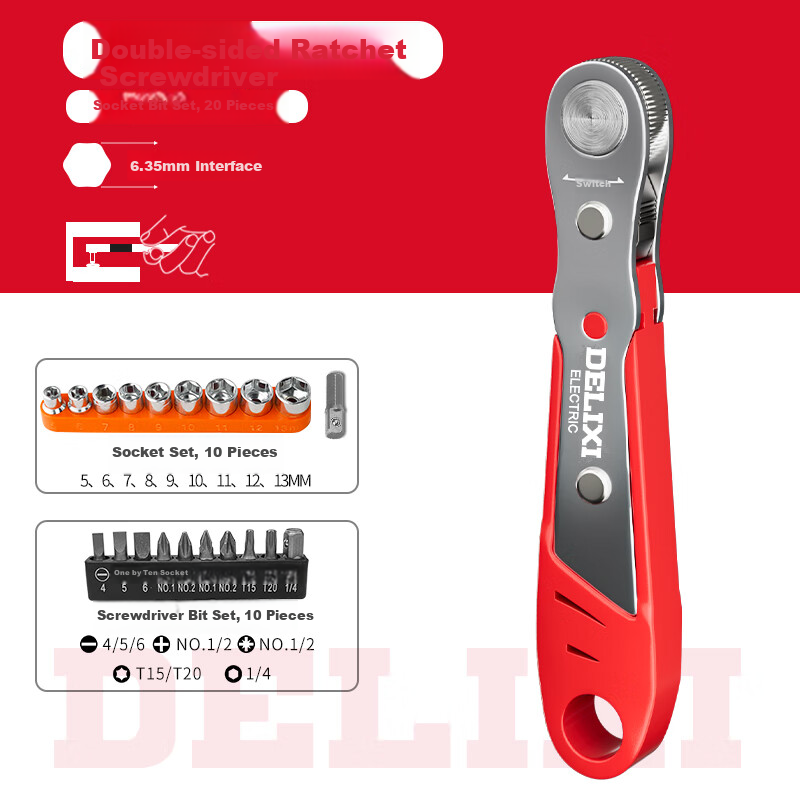 DELIXI Ratchet Screwdriver with Straight And Curved Heads, Right And Left Reversing, Angle Wrench, Phillips And Flathead Screwdriver Bit Set