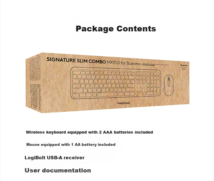 Logitech MK950 Enterprise-Grade Wireless Bluetooth Ultra-Thin Quiet Dual-Mode Office Keyboard And Mouse Set, Tablet Keyboard Premium Series, Commercial Version with 2-Year Warranty [Bulk Order Discount] 12