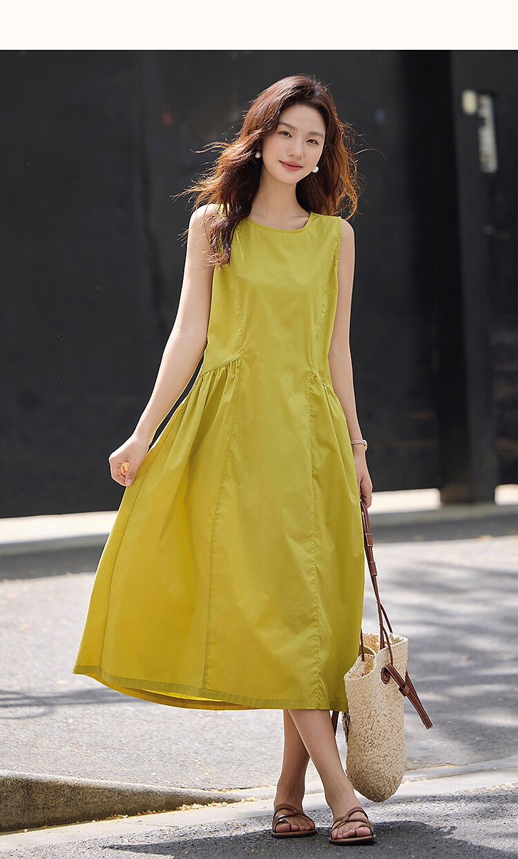 Dme [Fresh Style] Summer Comfortable Cotton Jersey Round Neck Sleeveless Vest Dress, Loose Waist with Split Line Women's Dress 7