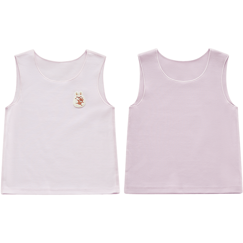 Labi Baby Kids Round Neck Vest 2-Pack Four Seasons Stretch Boys and Girls Baby Home Base Layer Vest Purple Pink 120