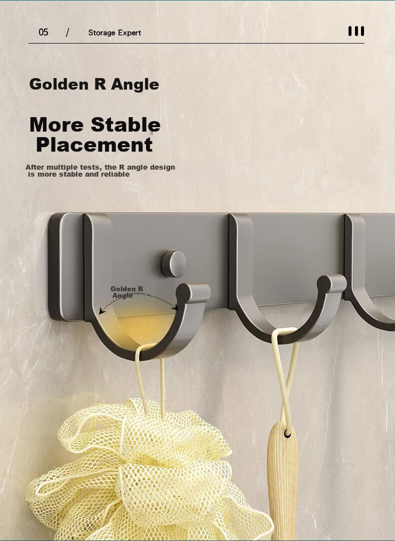 100-Character No-Drill Kitchen Hook Strong Space Aluminum Adhesive Hook Over Door Clothes Hook Bathroom Rack 7
