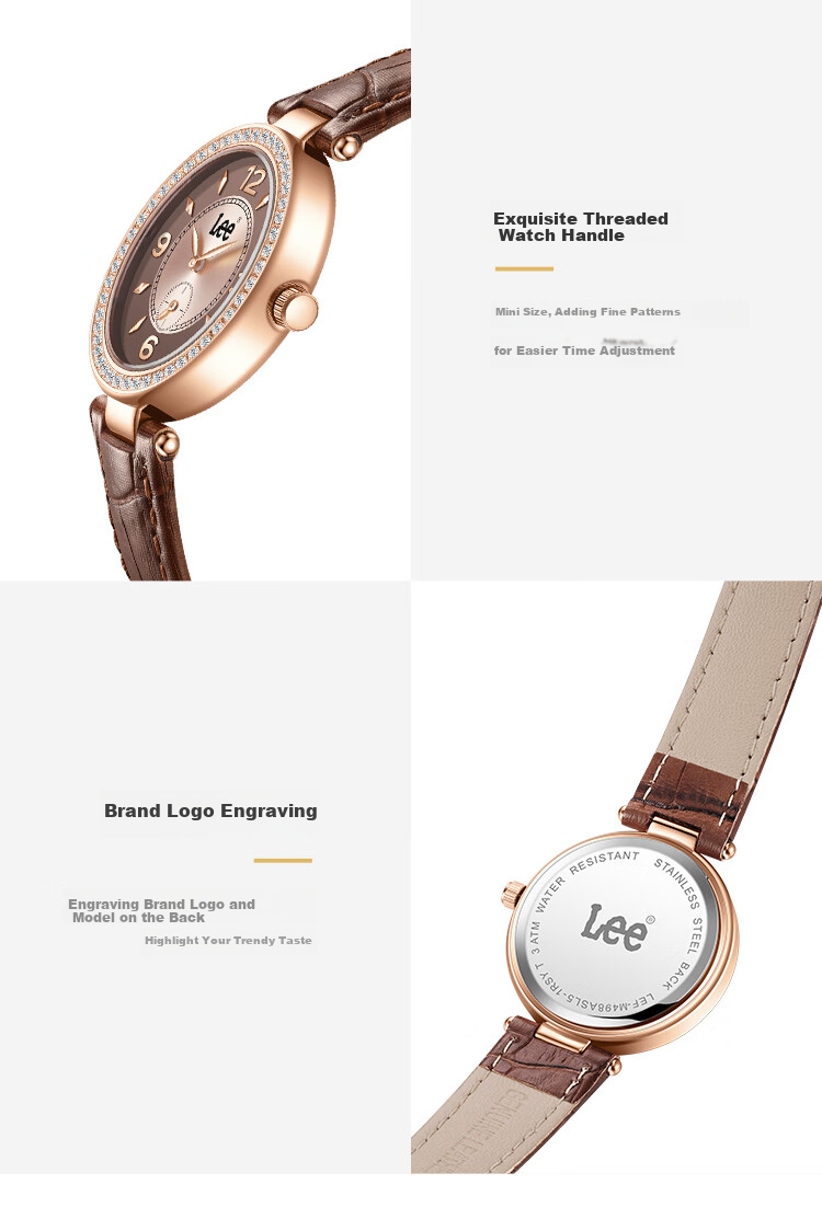 Lee Women's Watch, Simple Leather Strap, Compact Vintage Light Luxury Quartz Watch, Birthday Gift, 2026 New Model M498, Brow 10