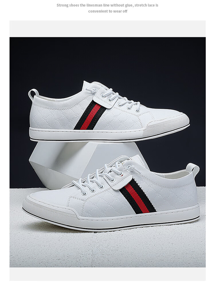 PLAYBOY Men's Shoes, Autumn Trendy Korean Style Fashion Simple Breathable Slip-On Casual Leather Shoes for Men, White, Size 40 1
