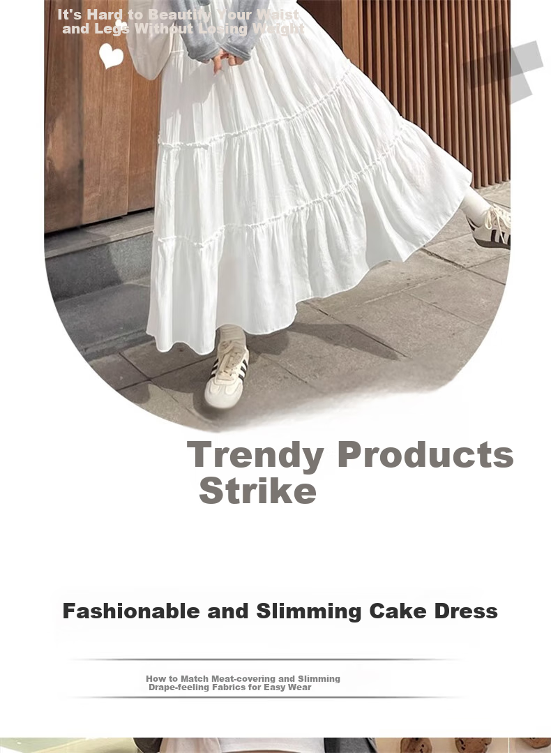 LangSha White Midi Skirt for Women, Spring 2026 New High-Waisted Slimming A-Line Puffy Skirt, Mid-Length Lace Cake Skirt 3