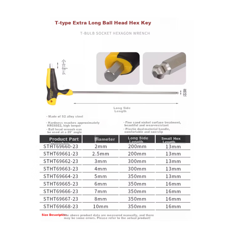 STANLEY Household T-Handle Ball End Hex Key Wrench 5mm 350mm STHT69664-23 1