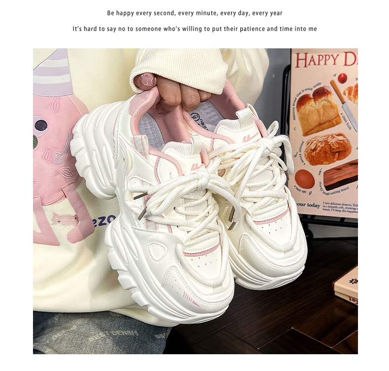 Warrior Women's Dad Sneakers 2026 Spring New Leather White Thick Sole Height Increasing Casual Sports Shoes 4