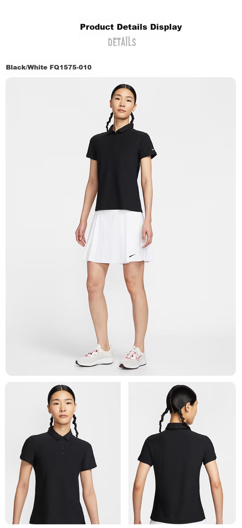 NIKE Women's Short-Sleeve Polo Shirt, Knitted Collar, Simple And Fashionable FQ1575-010 Black-Gray, Size S 3