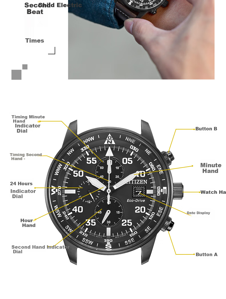 CITIZEN Watch for Men, Japanese And Korean Style, Eco-Drive, Three-Dial Black Face, Date Display, Leather Strap, Business Gift for Boyfriend, CA0695-17E 6