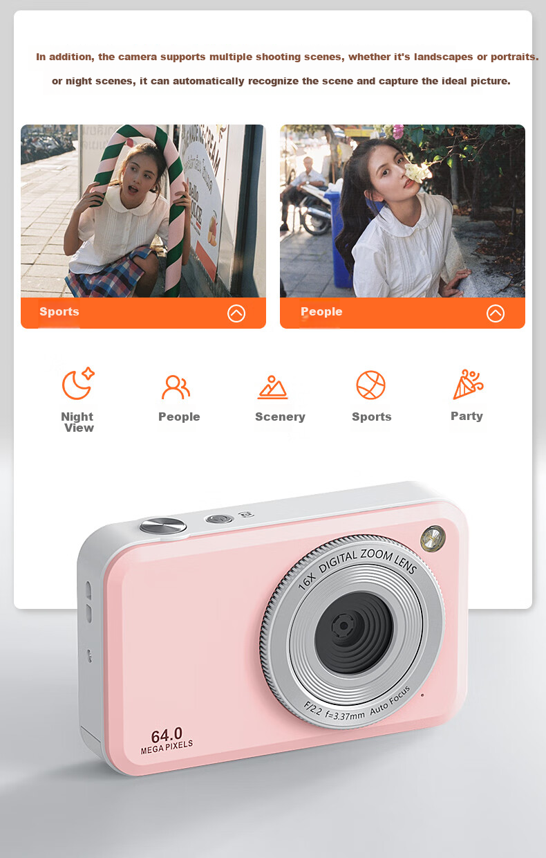 CAIZU Z1 Dual Rear Cameras 6400W Pixel Digital Camera Selfie Vlog Compact Camera for Students to Transfer Photos to Phones Alternative CCD Camera Birthday Gift Present 6