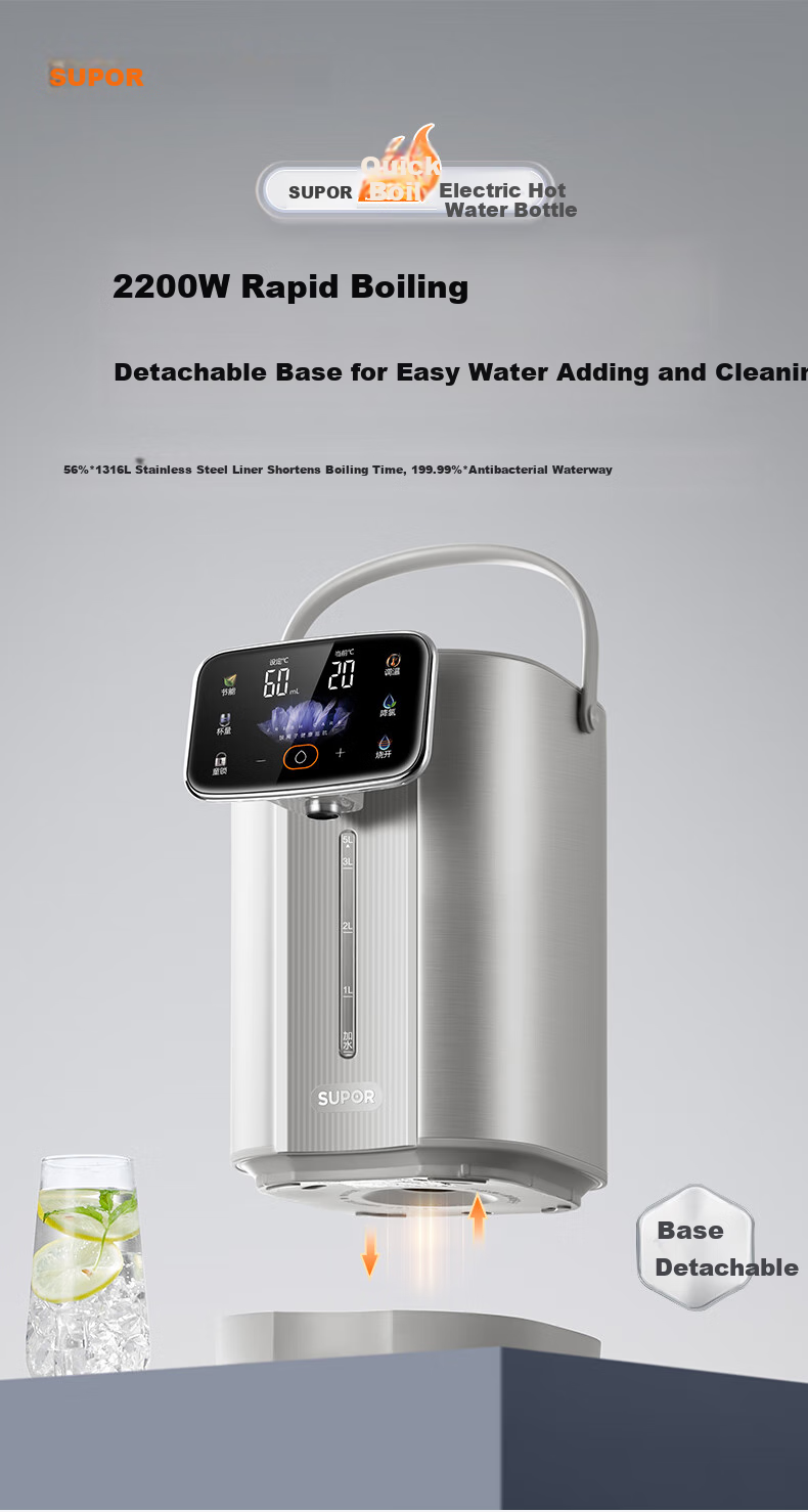 SUPOR Electric Water Kettle, Chlorine Removal Electric Water Kettle, 5L Large Capacity 316L Stainless Steel Water Bottle, Multi-Stage Temperature Control Kettle for Milk Preparation, SW-50T602Pro 2