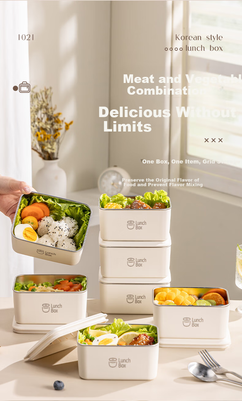 Guangyi 304 Stainless Steel Insulated Lunch Box for Office Workers And Students, Large Capacity Bento Box with 4 Compartments + Insulated Bag GY7289 4