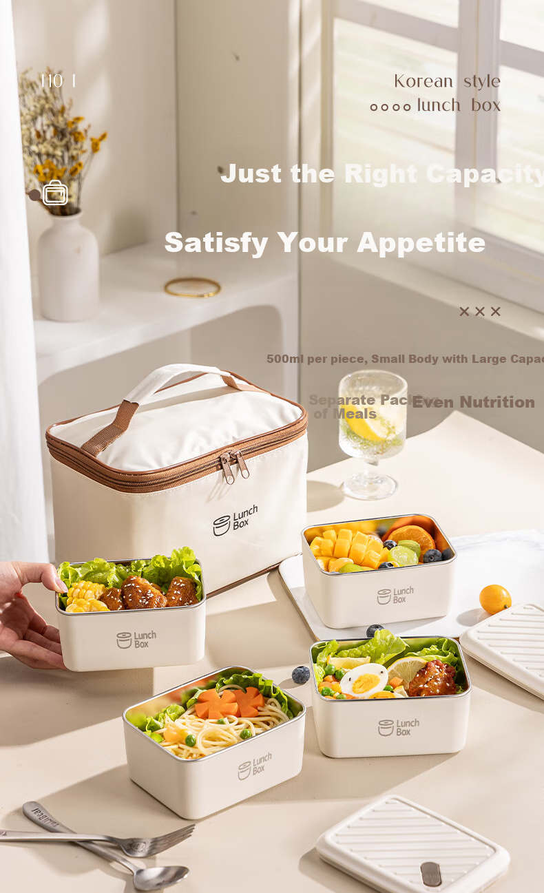 Guangyi 304 Stainless Steel Insulated Lunch Box for Office Workers And Students, Large Capacity Bento Box with 4 Compartments + Insulated Bag GY7289 12
