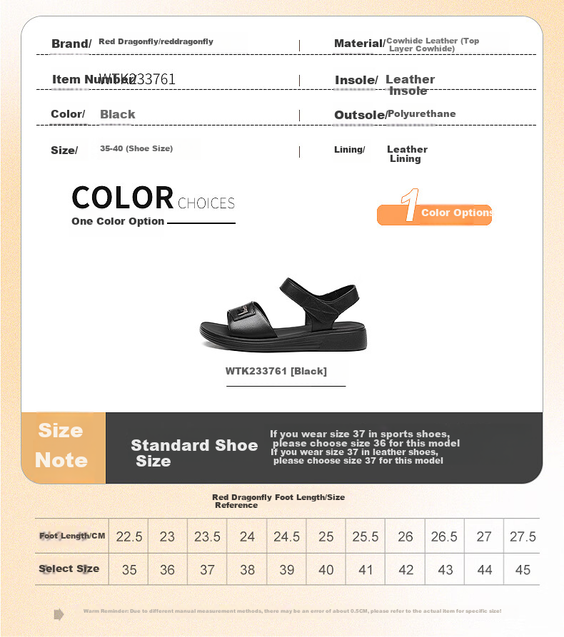 RED DRAGONFLY Mother's Day Sandals for Women, Flat Heel, Summer Soft Leather, Soft Sole, Middle-Aged And Elderly, Mid-Heel Beach Shoes for Women, WTK233761 4
