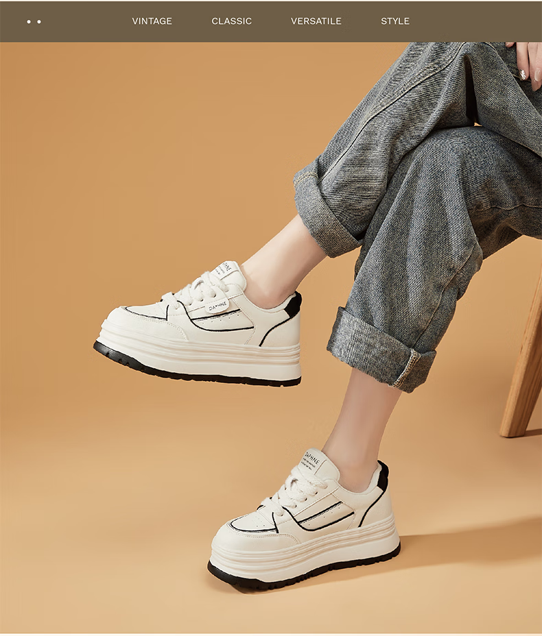 DAPHNE Thick-Soled White Sneakers for Women, 2026 New Summer Lace-Up Shoes, Fashionable Versatile Canvas Shoes for Wome 7
