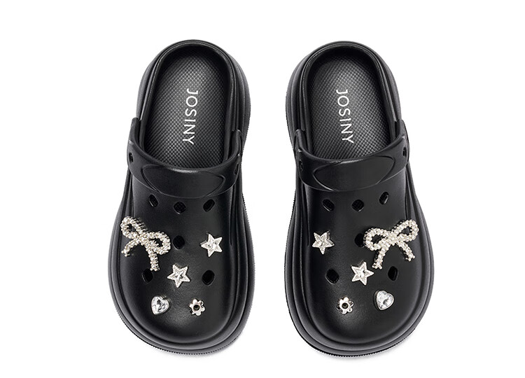 Josiny Women's Fleece-Lined Holey Shoes Thick-Soled Winter Warm Cute Furry Cotton Slippers Black Size 36 19