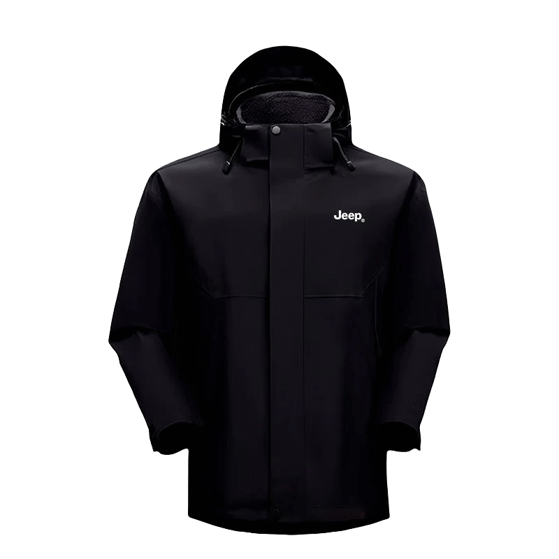 Jeep Outdoor Assault Jacket Men and Women Three-in-One Two-Piece Set Plus Velvet Waterproof Jacket Windproof Hunting Windbreaker Mountaineering Jacket