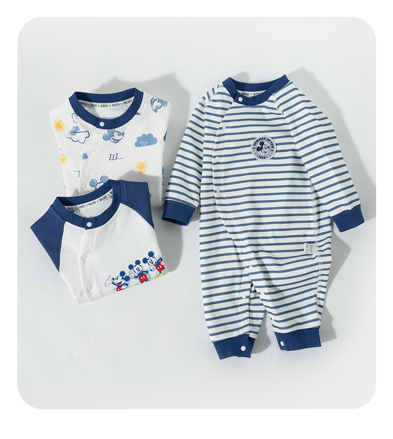 Disney Autumn Kids Cartoon Mickey Romper Casual Comfortable Warm Cotton Homewear Jumpsuit Navy Blue 73cm 1