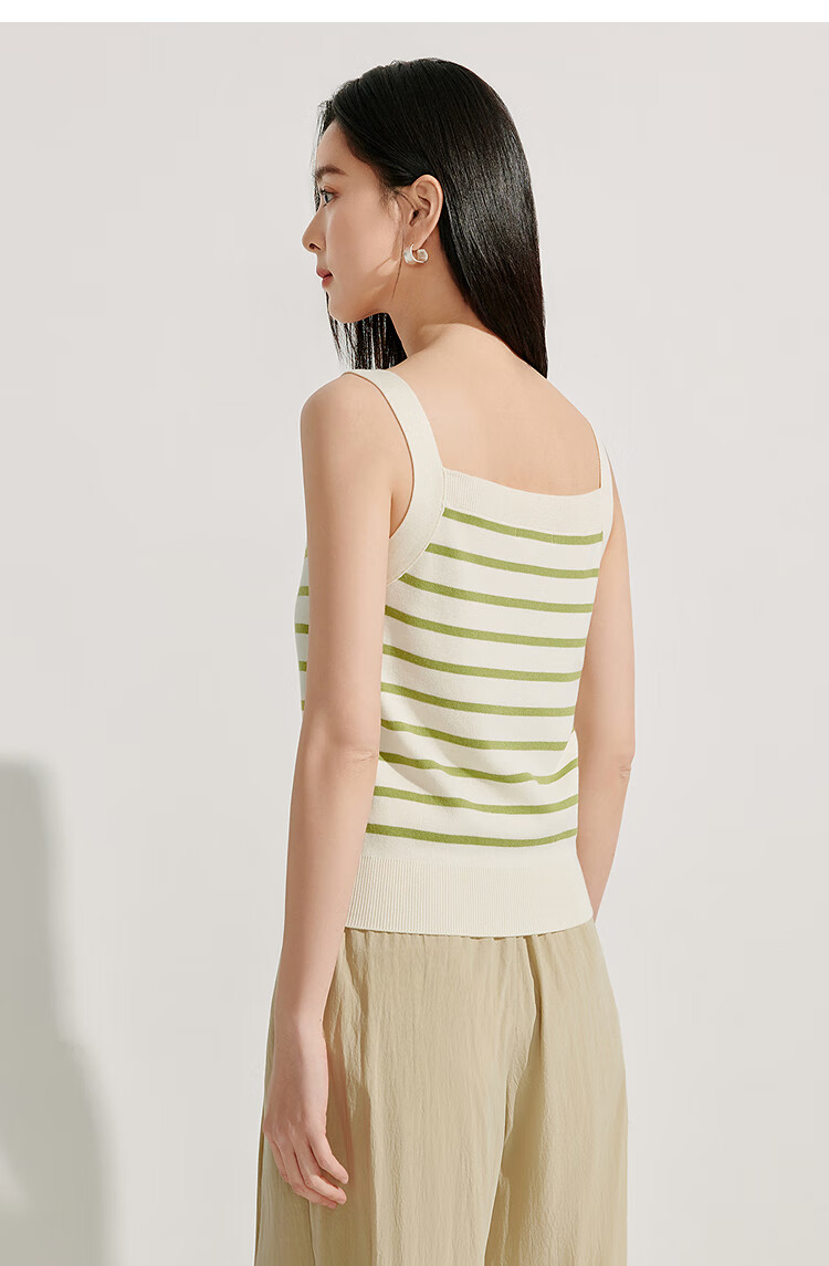 INMAN Striped Square Neck Knitted Camisole, 2026 Summer Women's New Short Fitted Top, Black, Size L 38