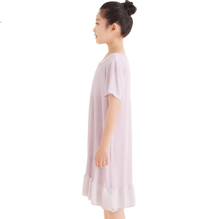 Hodo Children's Pajamas, Girls' Nightgown, Short-Sleeve Loungewear, Spring And Summer Thin Silk Princess Dress, Q3016 Purple, Size 120