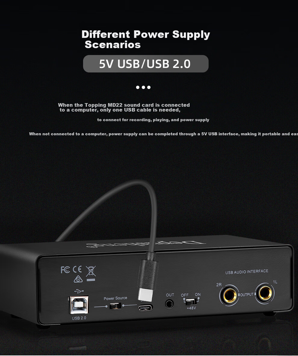 Depusheng Mobile Phone And Computer Live Streaming Sound Card USB High-Definition Recording Professional Post-Production Voiceover Audio Recording Music Composition Live Streaming with Audio Book Host Guitar Instrument 48V Power Supply Outdoor MD22 8