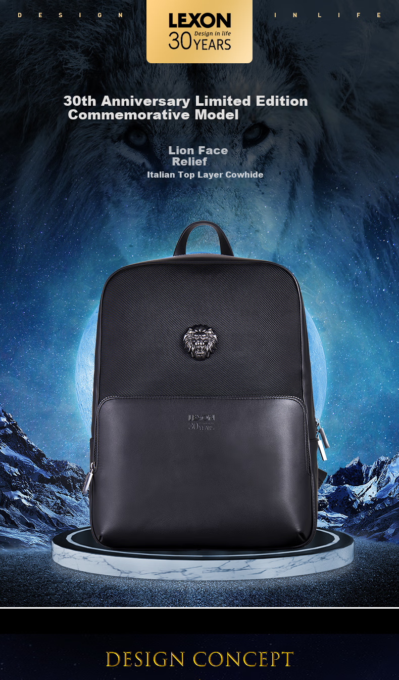 LEXON Backpack, 14-Inch Laptop Bag for Men, Genuine Leather Commuter Backpack, Limited Edition Blue Travel Bookbag 1