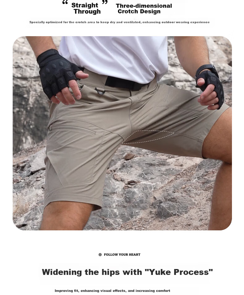 Free Soldier Peak Spring And Summer Shorts, Teflon Triple Protection Men's Cargo Shorts, Breathable Sun Protection UPF50+, Khaki, 38W/10L 10
