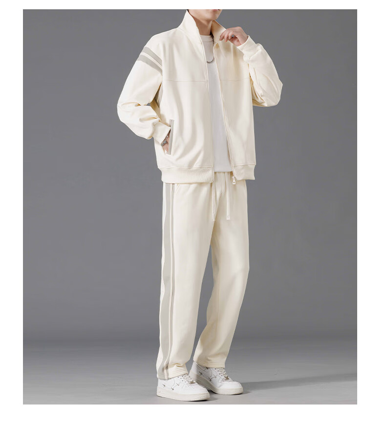 MiiOW Men's Autumn Winter Set Casual Sports Jacket and Pants Two-Piece Set, Bean Gray, L 12