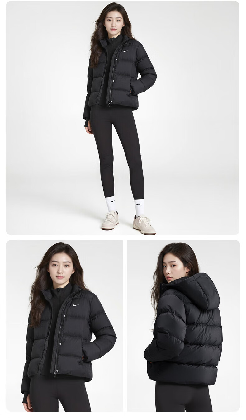 NIKE Women's Winter Short Hooded down Jacket, Warm for Winter, New Puffer Coat IH0728-010 Black L 3