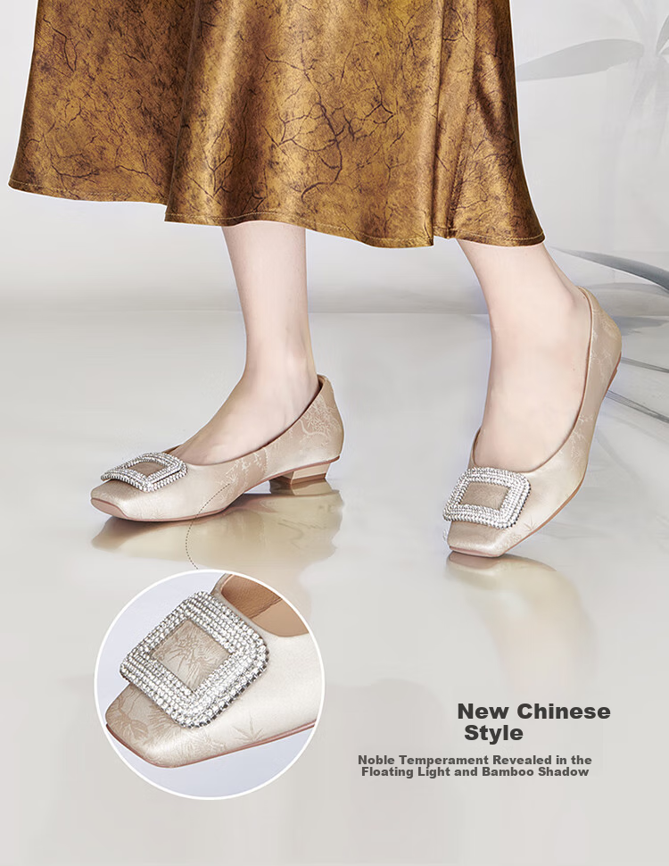 PT'SON Rhinestone Flats for Women, Autumn 2026 French Versatile Flat Shoes, Soft Lambskin Flats, Silver, Size 34 19